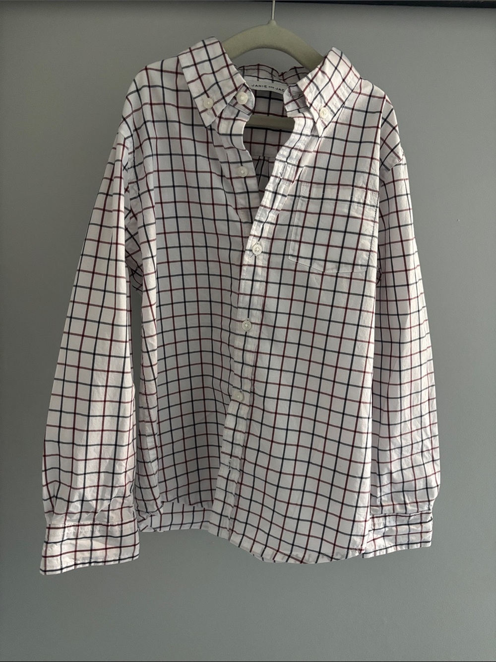 Janie and Jack White Button-Down Shirt with Red and Black Windowpane Check